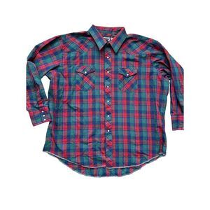 Wrangler‎ Pearl Snap Men's Plaid Shirt Extra Long Tails Western Size 19x34